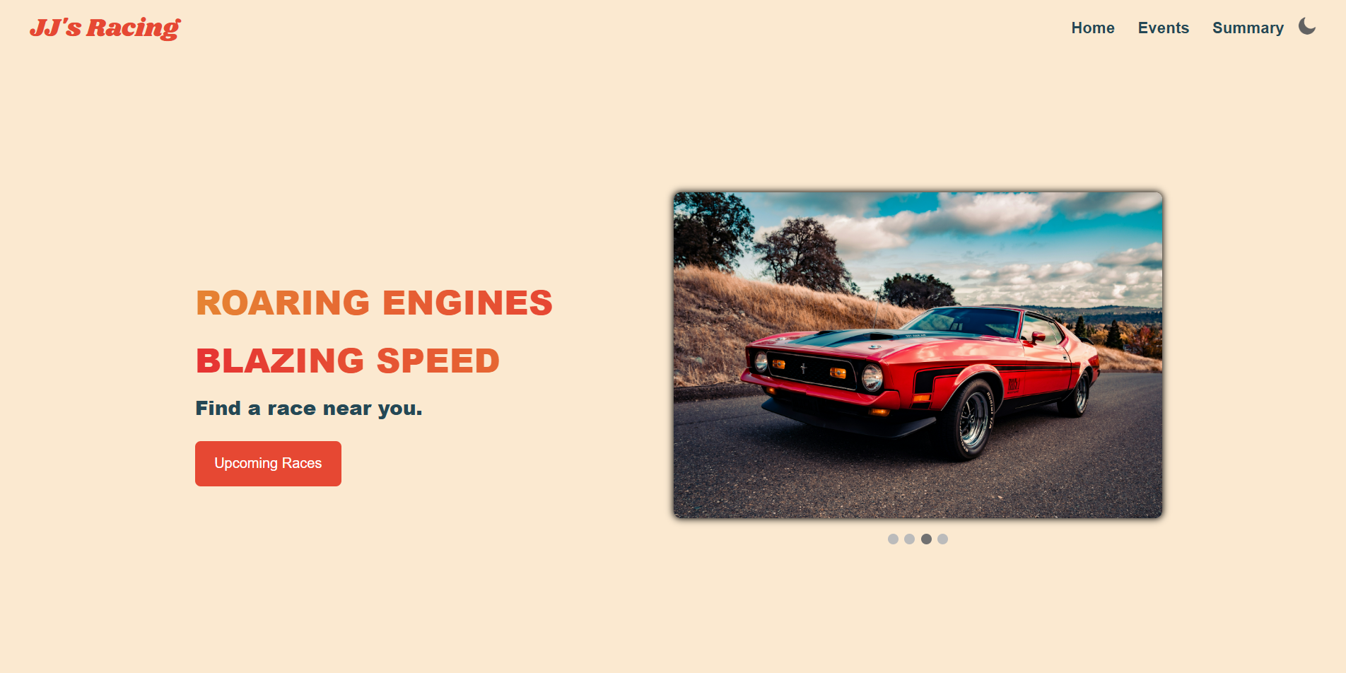 A Screenshot of a website called JJs Racing, featuring a red muscle car